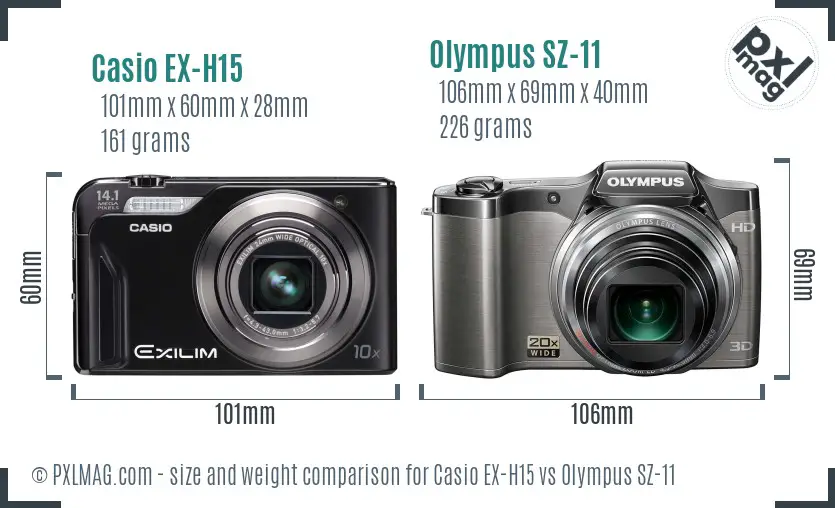 Casio EX-H15 vs Olympus SZ-11 size comparison