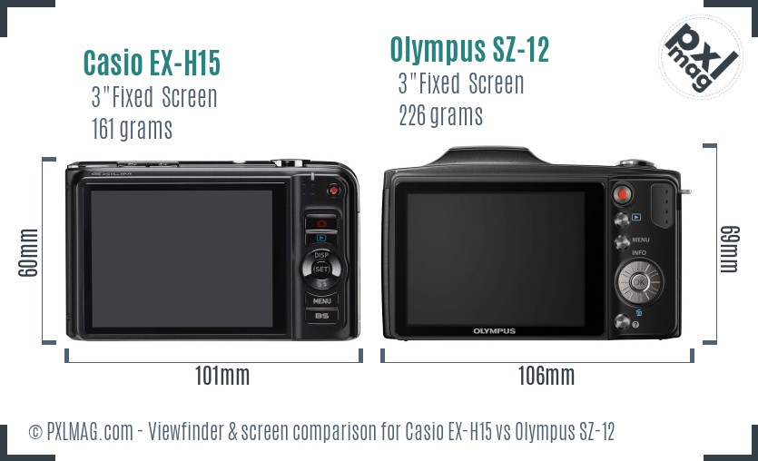 Casio EX-H15 vs Olympus SZ-12 Screen and Viewfinder comparison