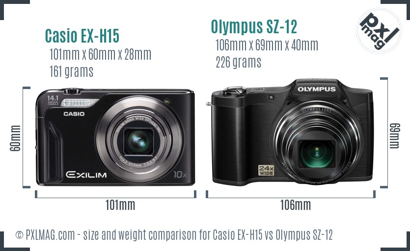 Casio EX-H15 vs Olympus SZ-12 size comparison