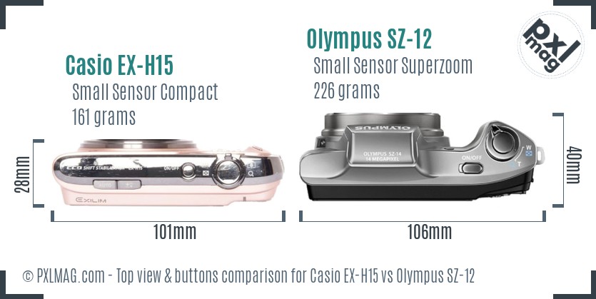 Casio EX-H15 vs Olympus SZ-12 top view buttons comparison