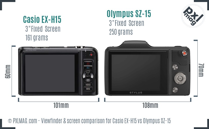 Casio EX-H15 vs Olympus SZ-15 Screen and Viewfinder comparison