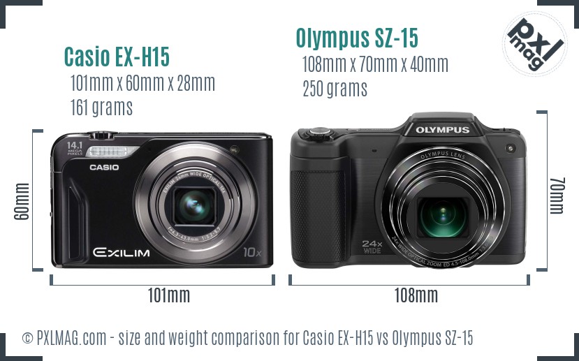 Casio EX-H15 vs Olympus SZ-15 size comparison