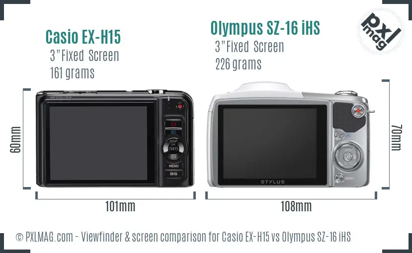 Casio EX-H15 vs Olympus SZ-16 iHS Screen and Viewfinder comparison