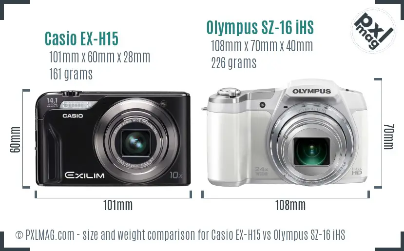 Casio EX-H15 vs Olympus SZ-16 iHS size comparison