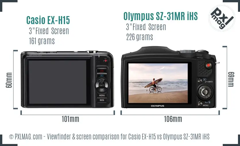 Casio EX-H15 vs Olympus SZ-31MR iHS Screen and Viewfinder comparison