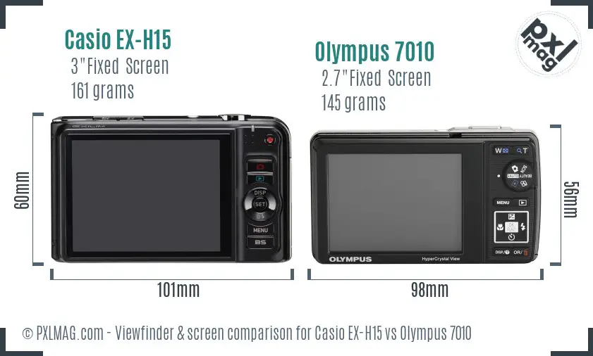 Casio EX-H15 vs Olympus 7010 Screen and Viewfinder comparison