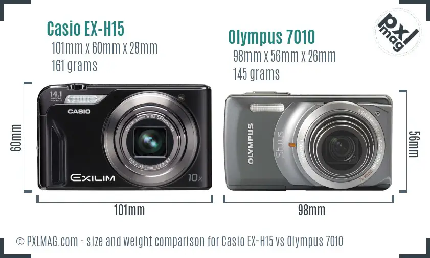 Casio EX-H15 vs Olympus 7010 size comparison