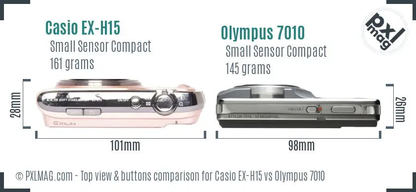 Casio EX-H15 vs Olympus 7010 top view buttons comparison