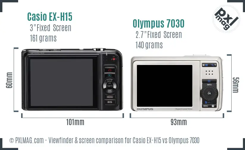 Casio EX-H15 vs Olympus 7030 Screen and Viewfinder comparison