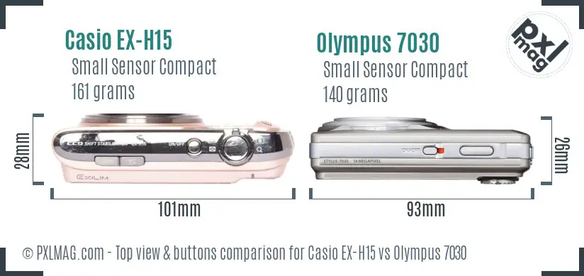 Casio EX-H15 vs Olympus 7030 top view buttons comparison