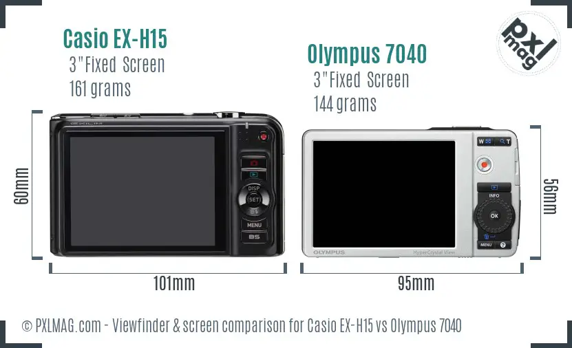 Casio EX-H15 vs Olympus 7040 Screen and Viewfinder comparison Casio EX-H15 vs Olympus 7040 Screen and Viewfinder comparison