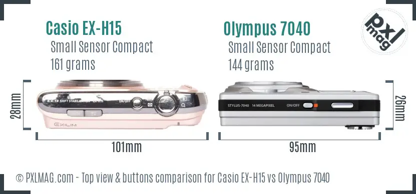Casio EX-H15 vs Olympus 7040 top view buttons comparison Casio EX-H15 vs Olympus 7040 top view buttons comparison