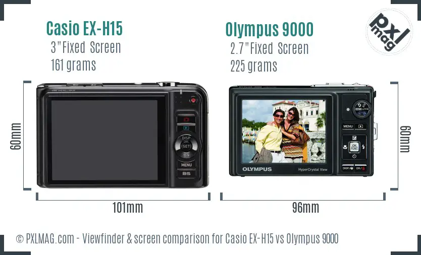 Casio EX-H15 vs Olympus 9000 Screen and Viewfinder comparison