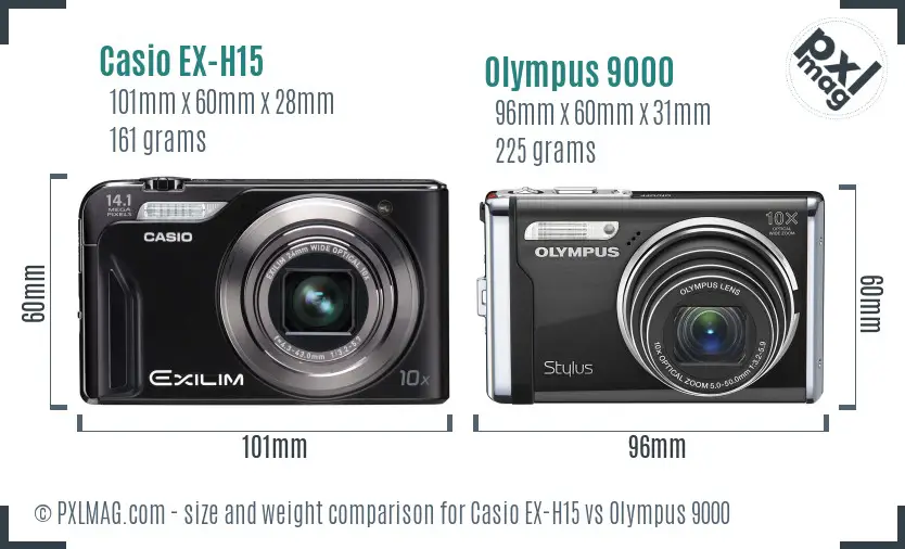 Casio EX-H15 vs Olympus 9000 size comparison