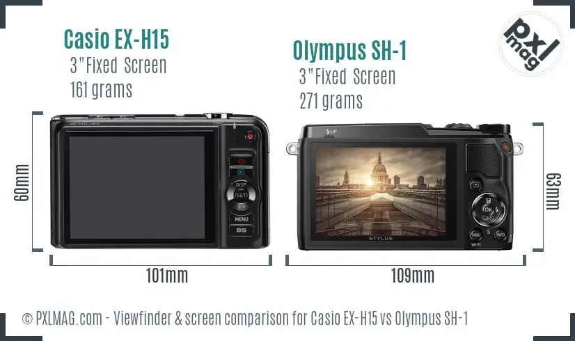Casio EX-H15 vs Olympus SH-1 Screen and Viewfinder comparison