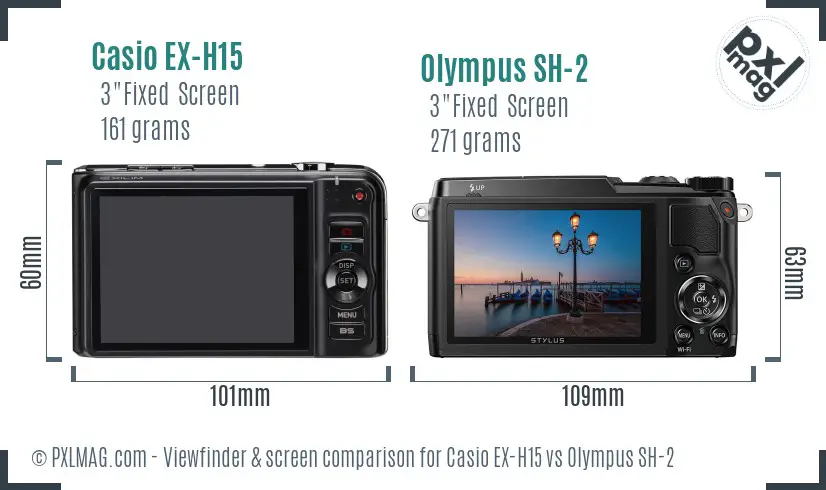 Casio EX-H15 vs Olympus SH-2 Screen and Viewfinder comparison