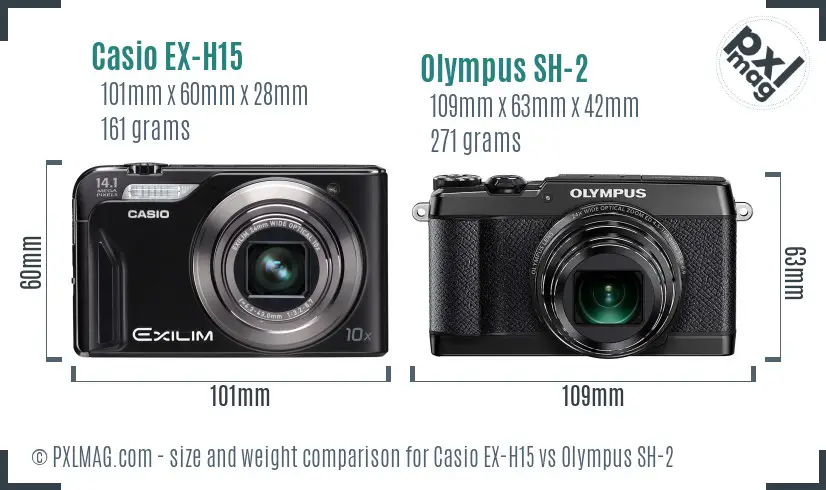 Casio EX-H15 vs Olympus SH-2 size comparison