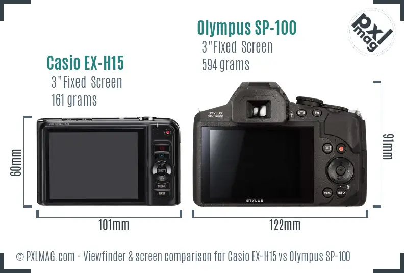 Casio EX-H15 vs Olympus SP-100 Screen and Viewfinder comparison