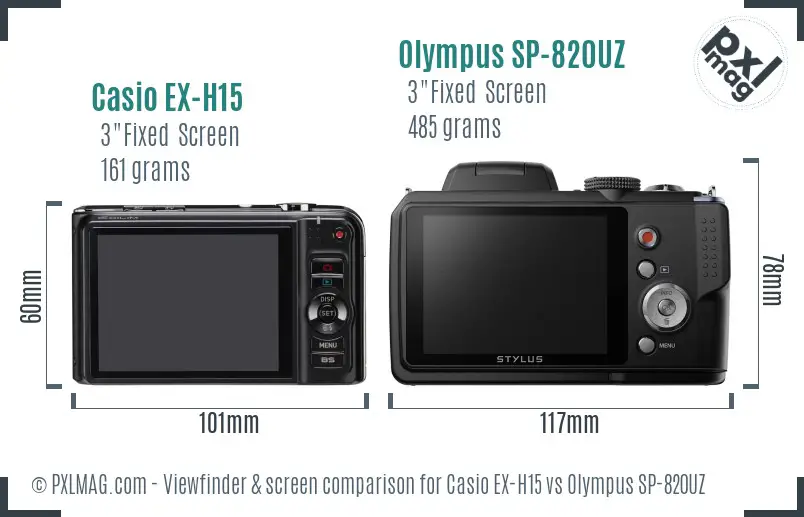 Casio EX-H15 vs Olympus SP-820UZ Screen and Viewfinder comparison