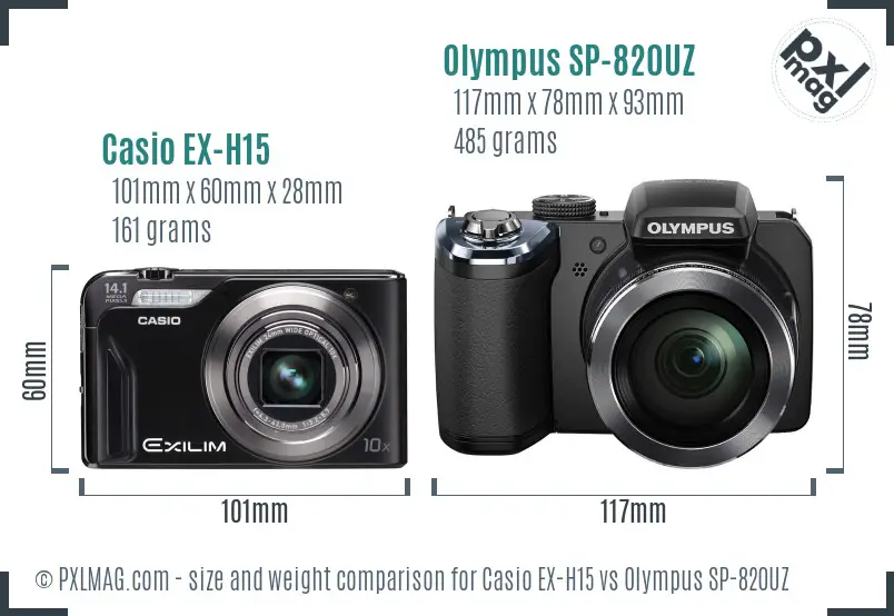 Casio EX-H15 vs Olympus SP-820UZ size comparison