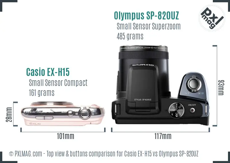 Casio EX-H15 vs Olympus SP-820UZ top view buttons comparison