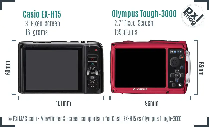 Casio EX-H15 vs Olympus Tough-3000 Screen and Viewfinder comparison