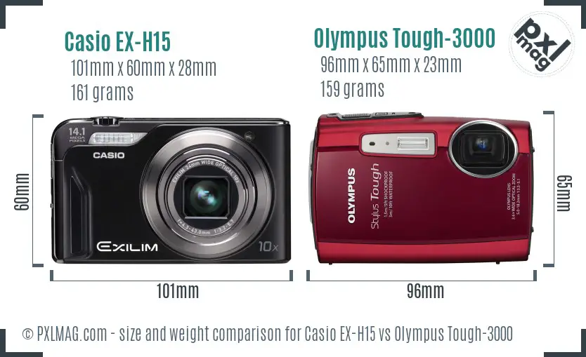 Casio EX-H15 vs Olympus Tough-3000 size comparison