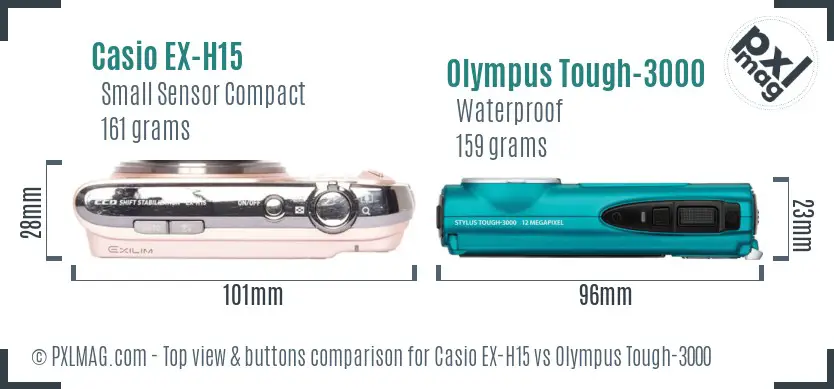 Casio EX-H15 vs Olympus Tough-3000 top view buttons comparison