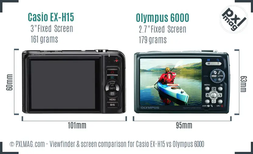 Casio EX-H15 vs Olympus 6000 Screen and Viewfinder comparison Casio EX-H15 vs Olympus 6000 Screen and Viewfinder comparison