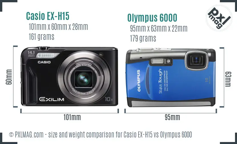 Casio EX-H15 vs Olympus 6000 size comparison Casio EX-H15 vs Olympus 6000 size comparison