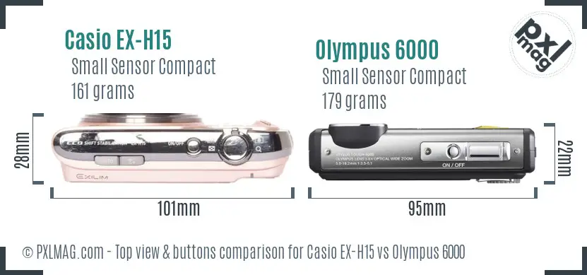 Casio EX-H15 vs Olympus 6000 top view buttons comparison Casio EX-H15 vs Olympus 6000 top view buttons comparison