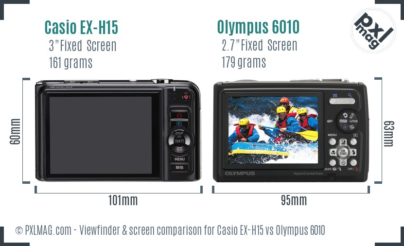 Casio EX-H15 vs Olympus 6010 Screen and Viewfinder comparison