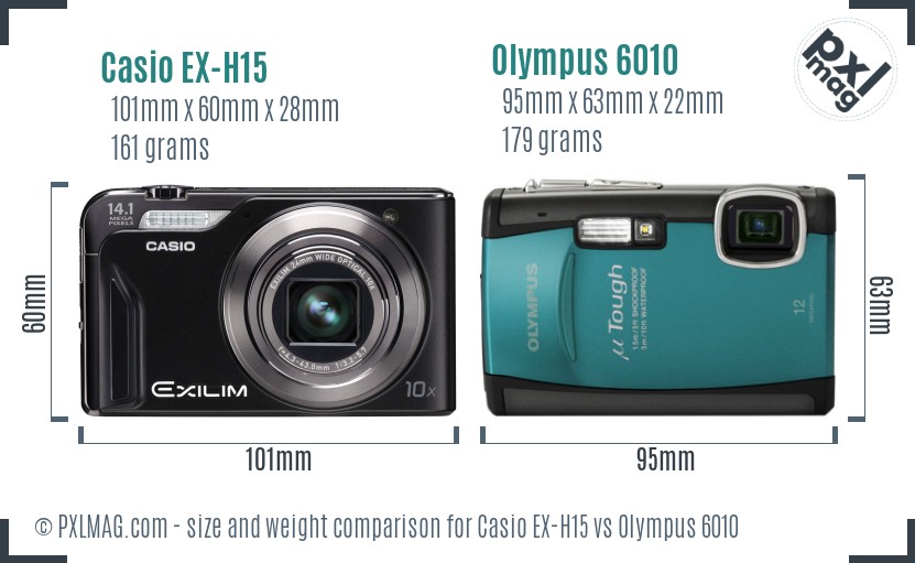 Casio EX-H15 vs Olympus 6010 size comparison
