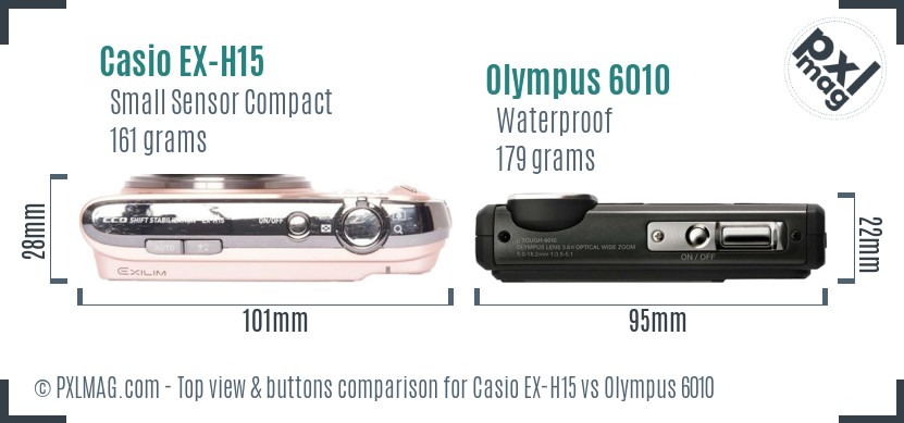 Casio EX-H15 vs Olympus 6010 top view buttons comparison
