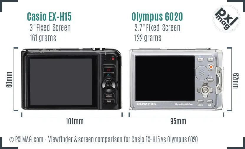 Casio EX-H15 vs Olympus 6020 Screen and Viewfinder comparison