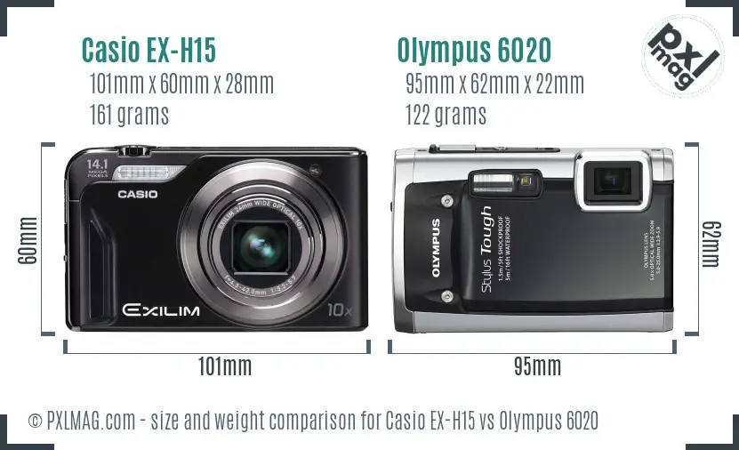 Casio EX-H15 vs Olympus 6020 size comparison