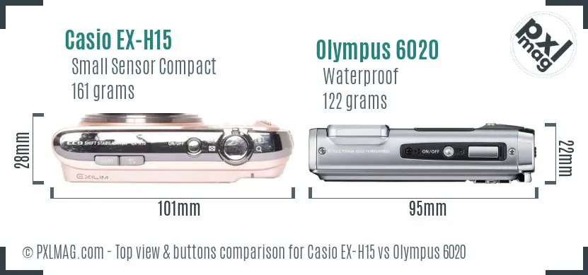 Casio EX-H15 vs Olympus 6020 top view buttons comparison