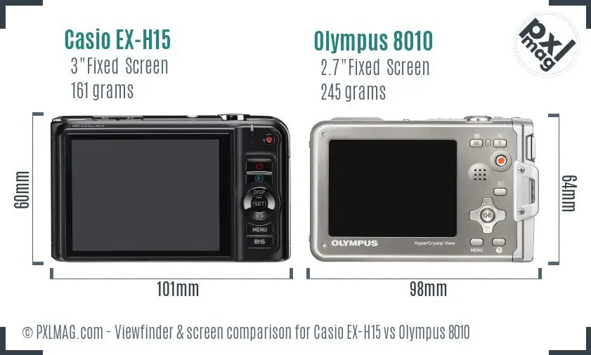 Casio EX-H15 vs Olympus 8010 Screen and Viewfinder comparison
