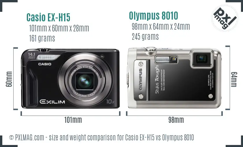 Casio EX-H15 vs Olympus 8010 size comparison
