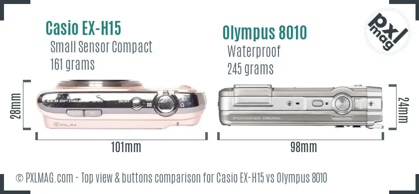 Casio EX-H15 vs Olympus 8010 top view buttons comparison