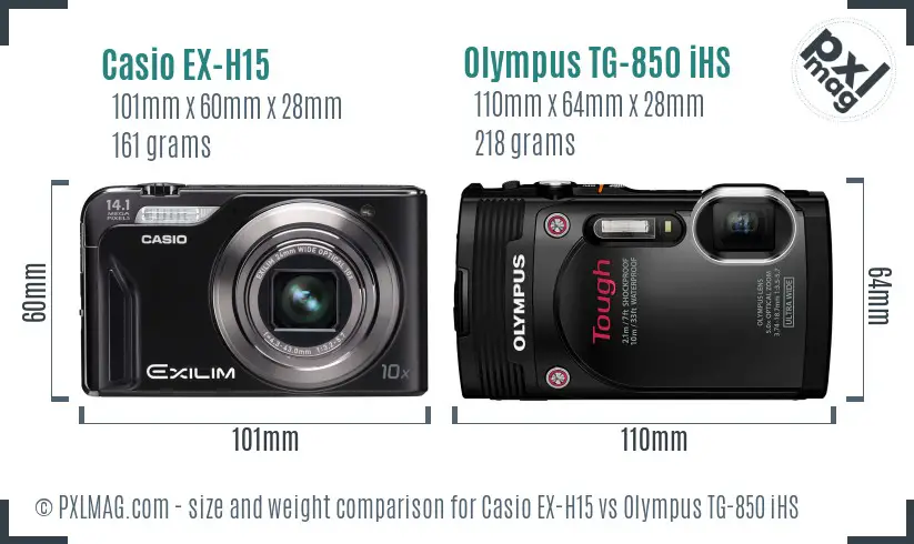 Casio EX-H15 vs Olympus TG-850 iHS size comparison Casio EX-H15 vs Olympus TG-850 iHS size comparison