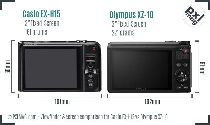 Casio EX-H15 vs Olympus XZ-10 Screen and Viewfinder comparison