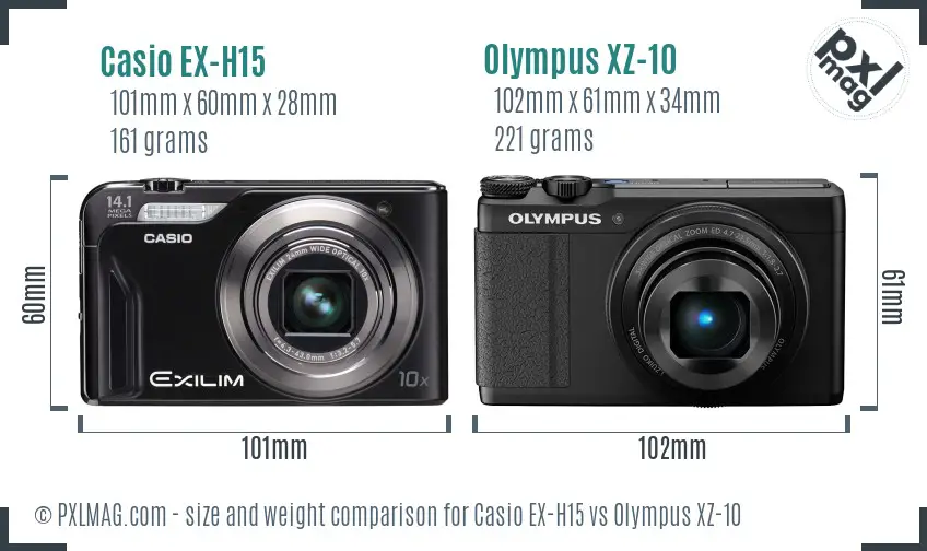 Casio EX-H15 vs Olympus XZ-10 size comparison