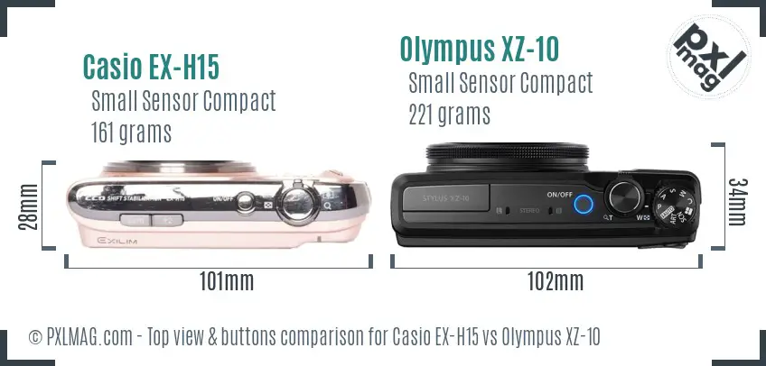 Casio EX-H15 vs Olympus XZ-10 top view buttons comparison