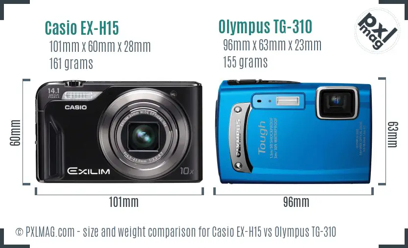 Casio EX-H15 vs Olympus TG-310 size comparison