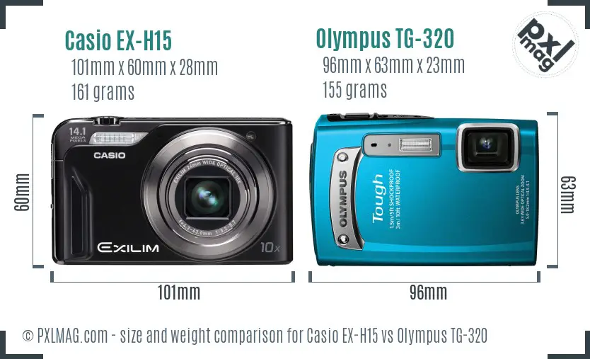 Casio EX-H15 vs Olympus TG-320 size comparison