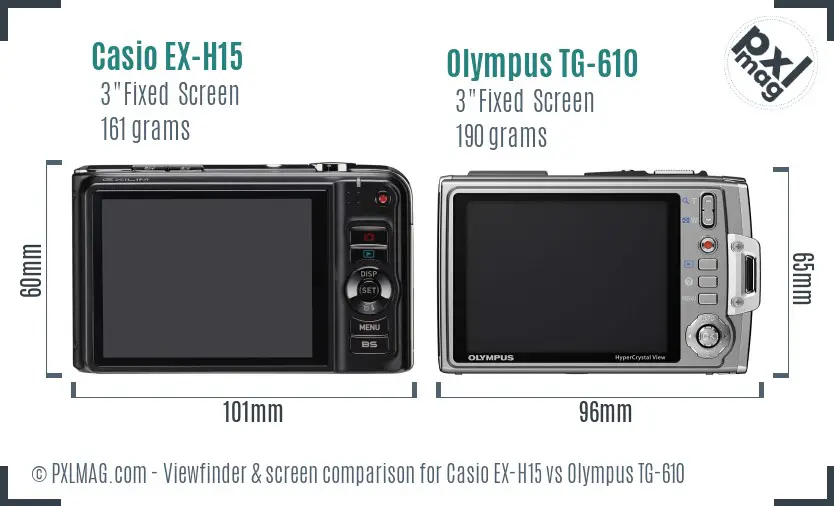 Casio EX-H15 vs Olympus TG-610 Screen and Viewfinder comparison
