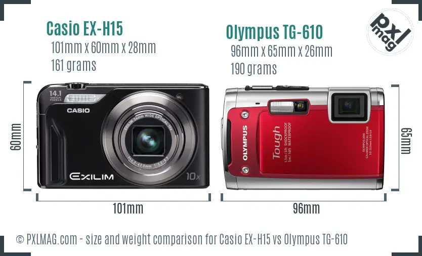 Casio EX-H15 vs Olympus TG-610 size comparison