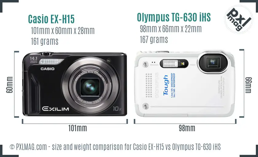 Casio EX-H15 vs Olympus TG-630 iHS size comparison Casio EX-H15 vs Olympus TG-630 iHS size comparison