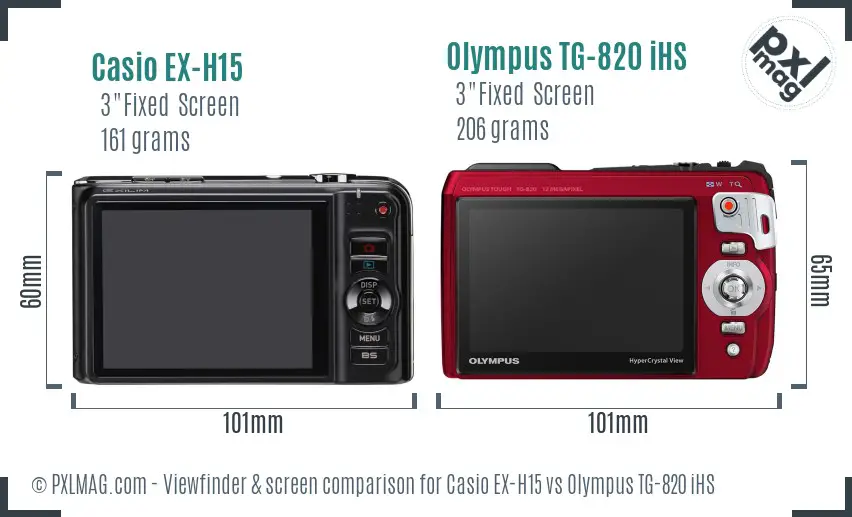 Casio EX-H15 vs Olympus TG-820 iHS Screen and Viewfinder comparison